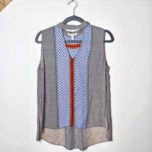 Derek Lam 10 Crosby Blue/Orange Abstract Sleeveless‎ Silk Blouse Top Womens 8